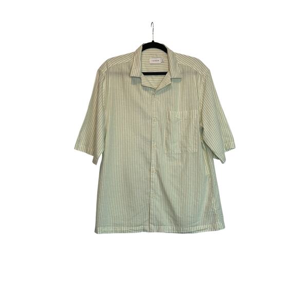 Topman cream green stripes short sleeves casual shirt size Small - Picture 6 of 10